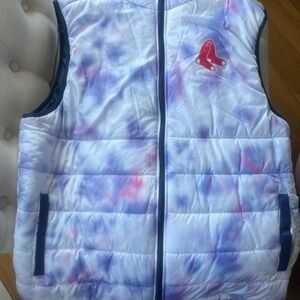 Red Sox /Grateful Dead Colorful Tie-Dye Puffer Vest with Red Sox Logo